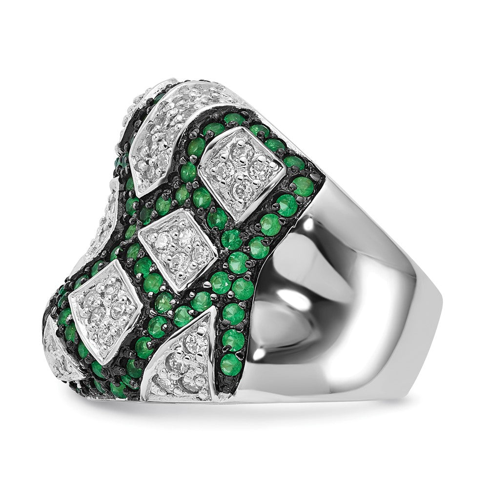 Sterling Silver & Black Rhodium Green Glass & CZ Ring