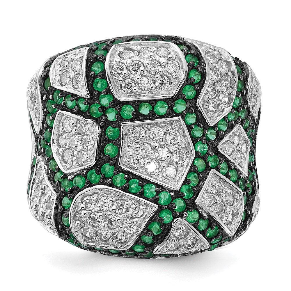 Sterling Silver & Black Rhodium Green Glass & CZ Ring