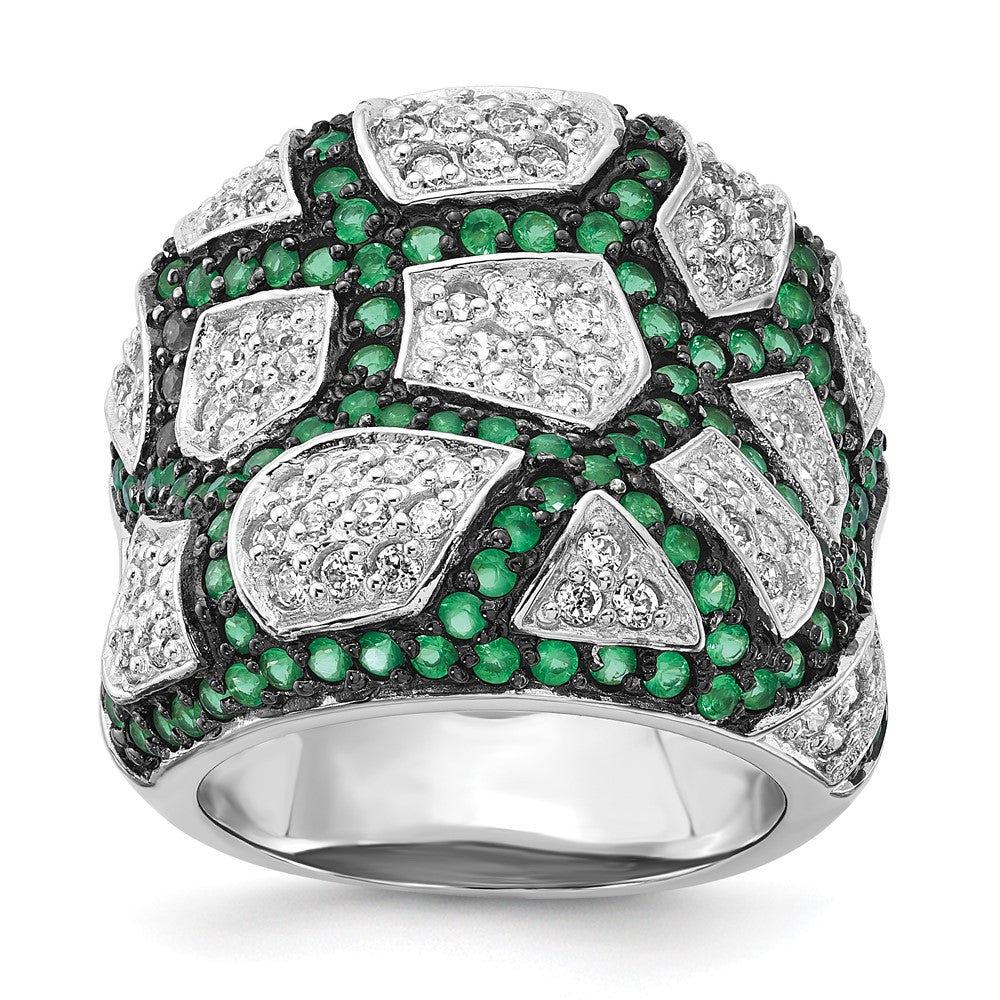 Sterling Silver & Black Rhodium Green Glass & CZ Ring