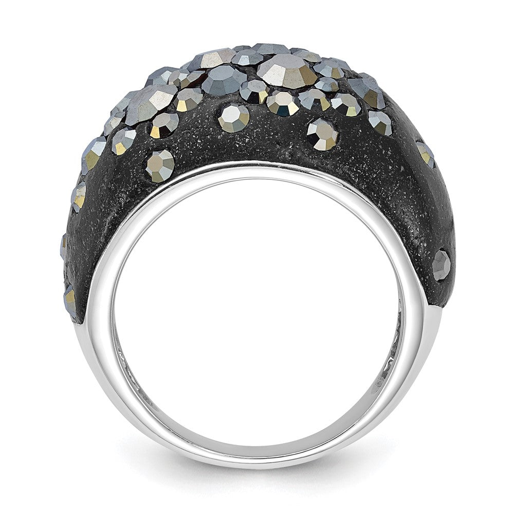 Sterling Silver Rhodium-plated Black Clay & Preciosa Crystal Ring