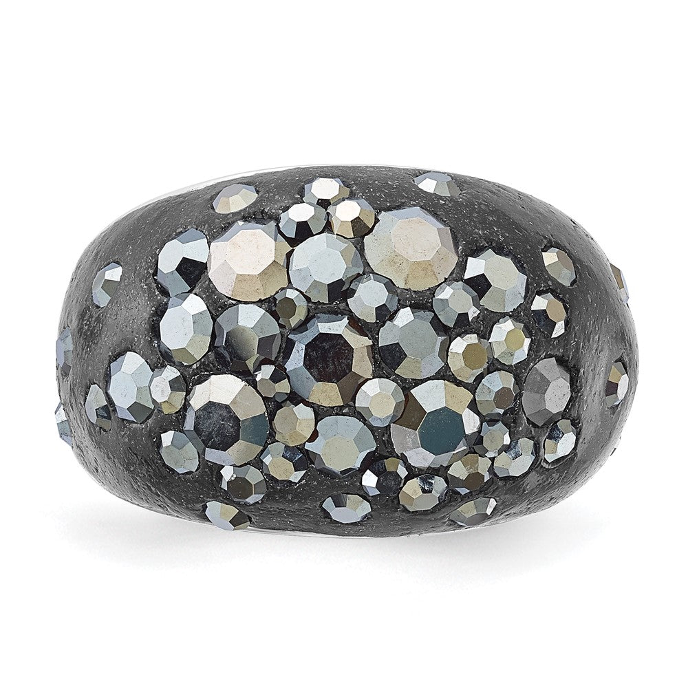 Sterling Silver Rhodium-plated Black Clay & Preciosa Crystal Ring