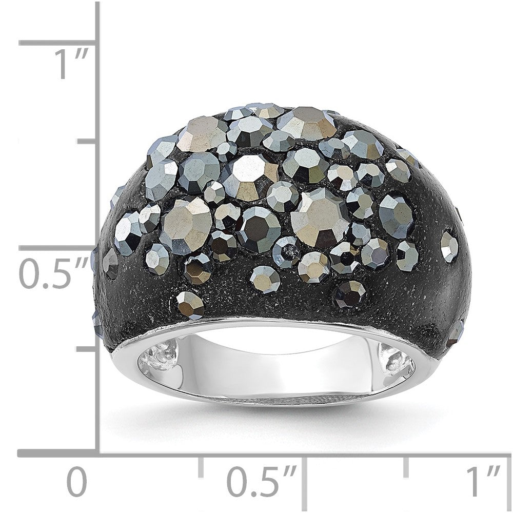 Sterling Silver Rhodium-plated Black Clay & Preciosa Crystal Ring