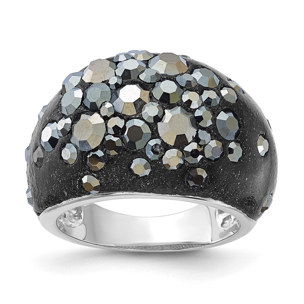 Sterling Silver Rhodium-plated Black Clay & Preciosa Crystal Ring