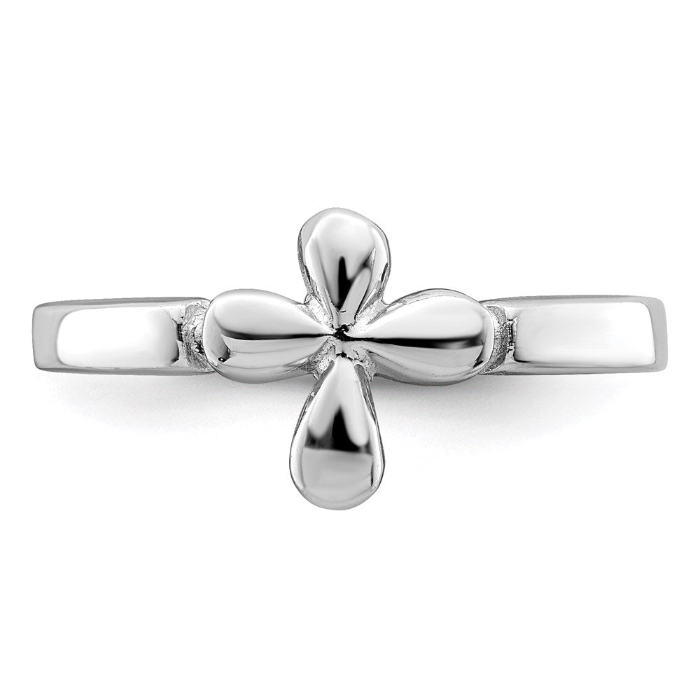 Sterling Silver RH Plated Child's Polished Cross Ring