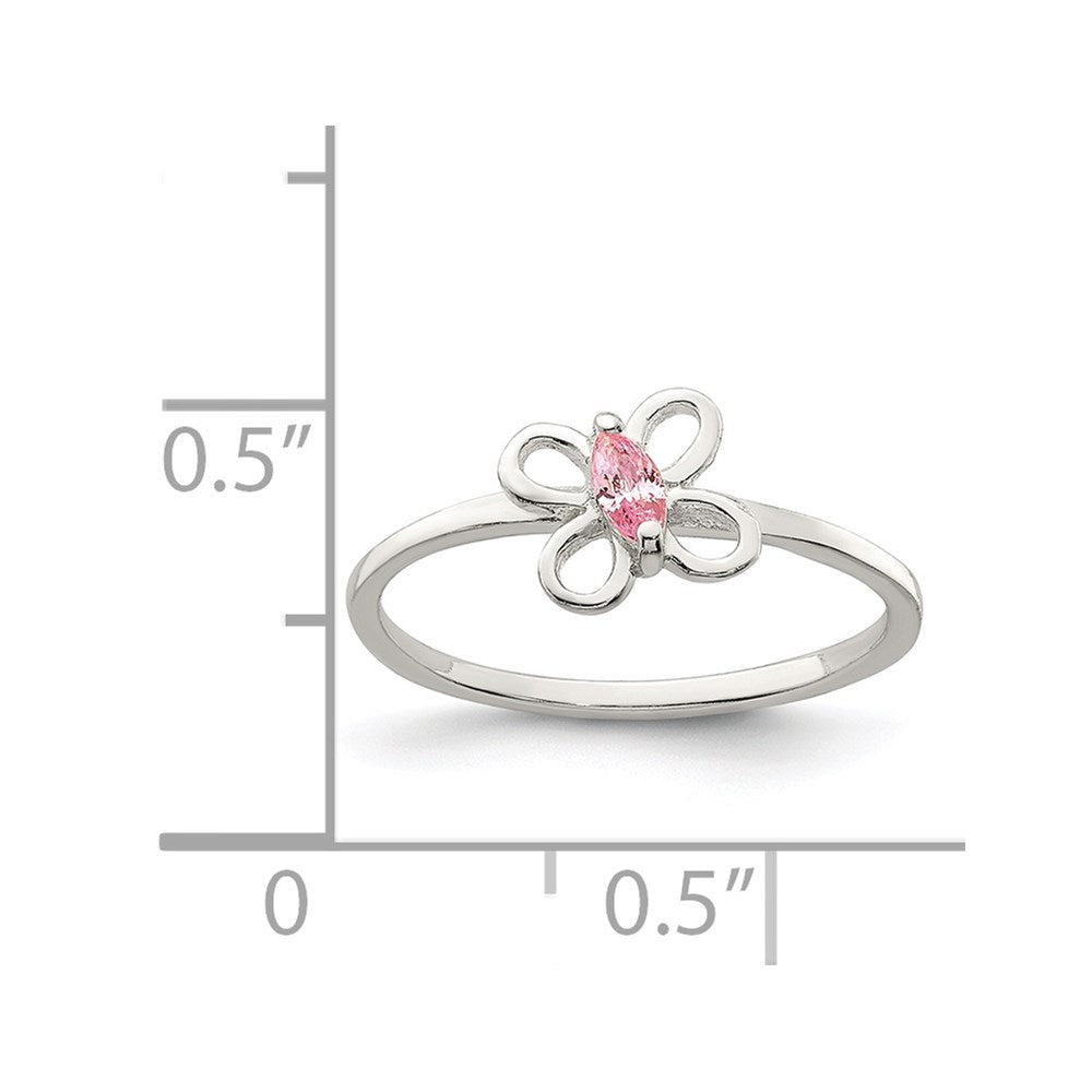 Sterling Silver Polished Pink CZ Butterfly Children's Ring