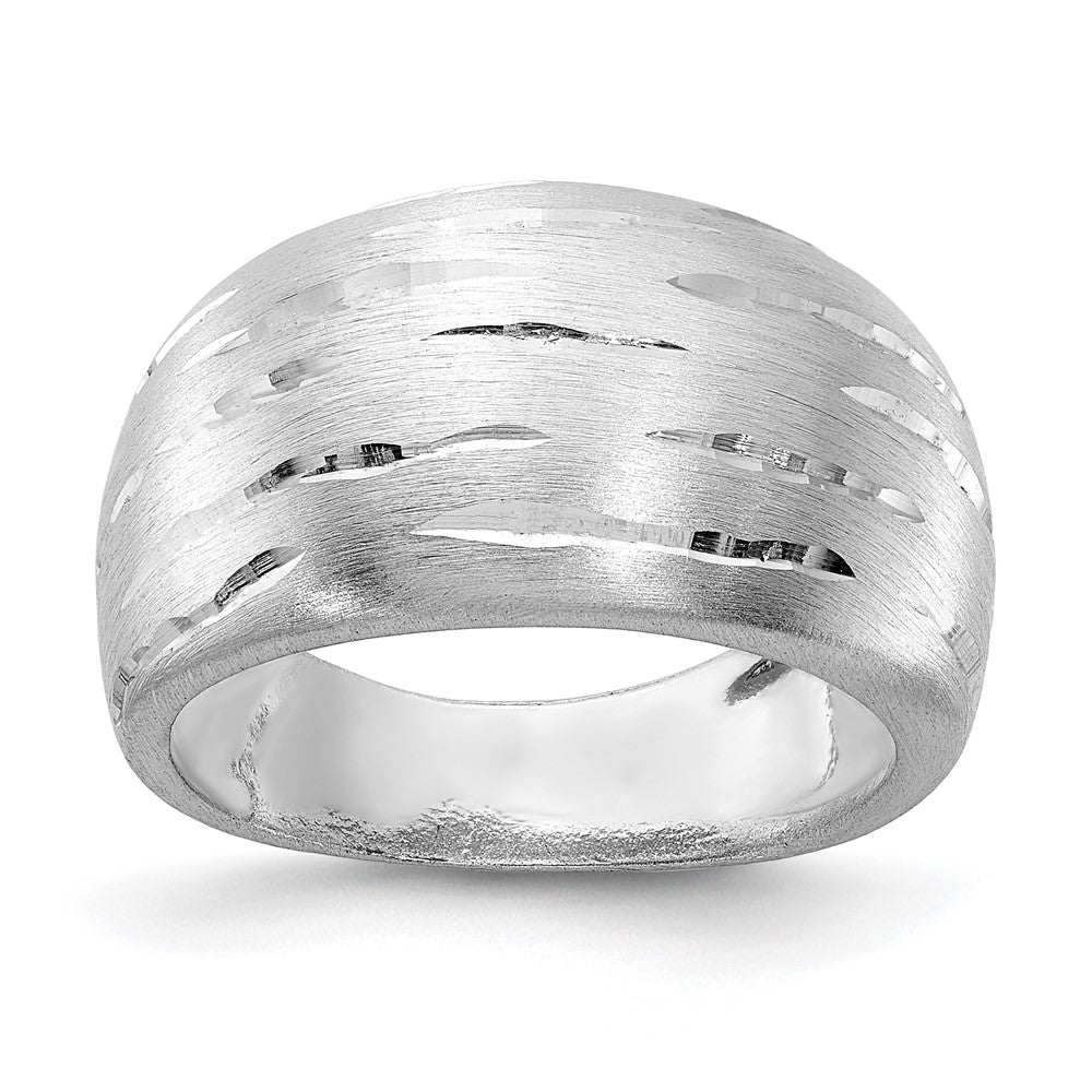 Sterling Silver Brushed/Diamond-cut Convex Ring