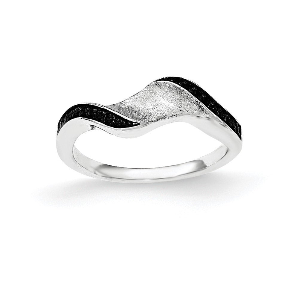 Sterling Silver & Blk Rhod Polished Blk CZ Wave Ring