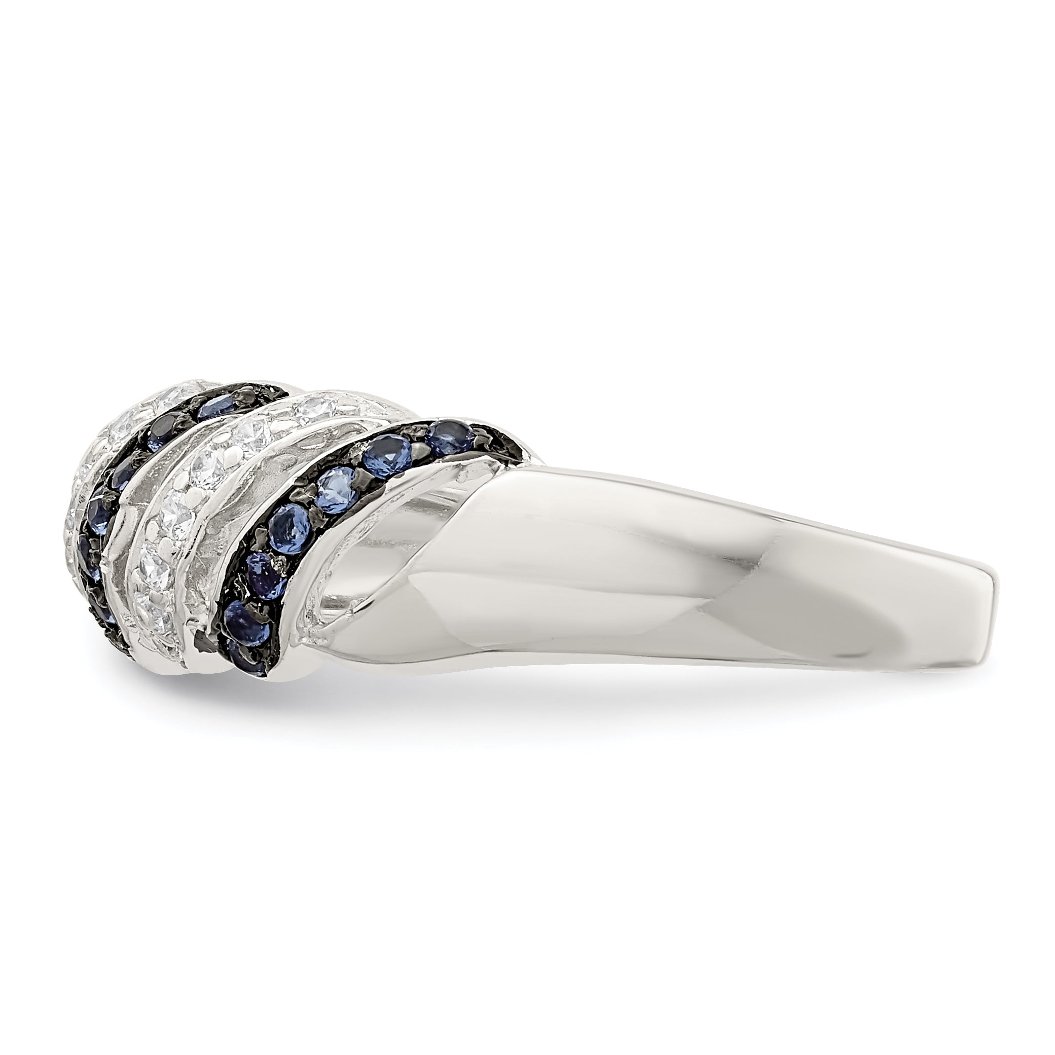 Sterling Silver Polished CZ & Blue Glass Stone Ring