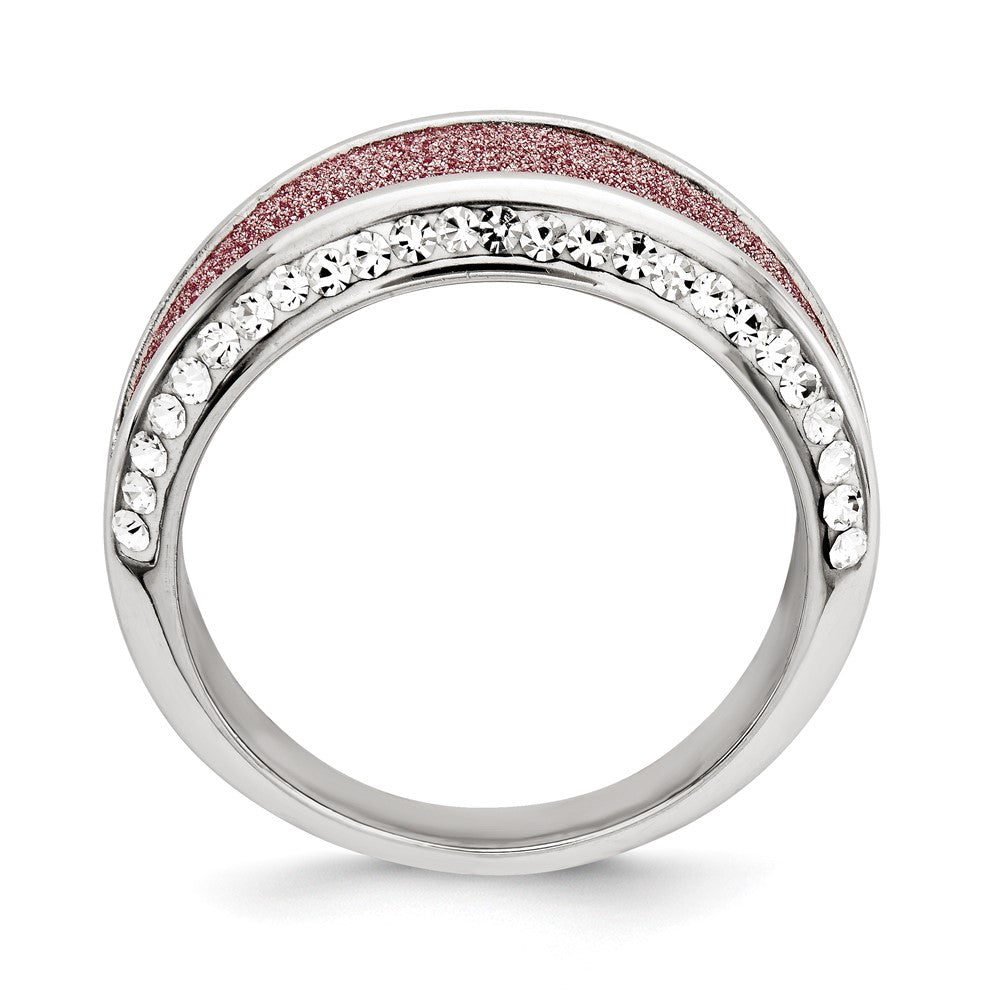 Sterling Silver Crystal Pink Laser Glitter Texture Ring