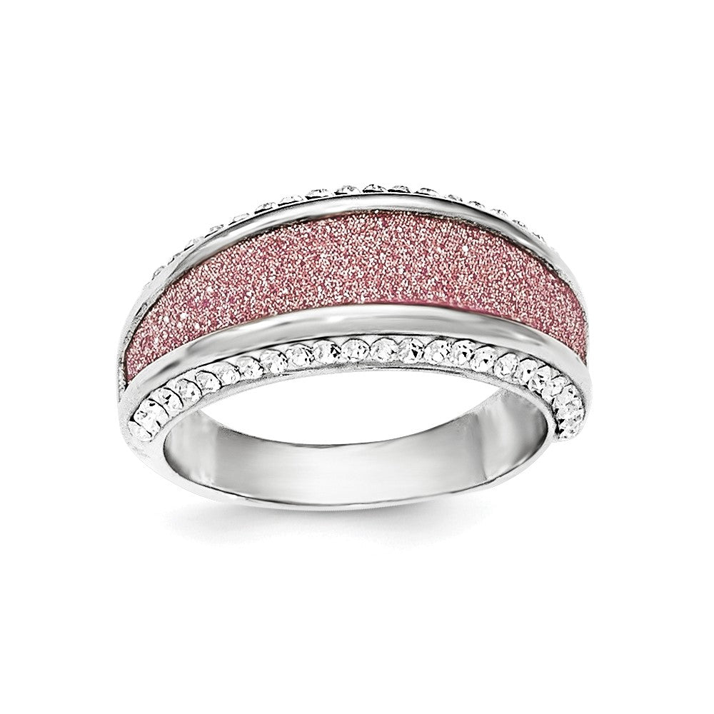 Sterling Silver Crystal Pink Laser Glitter Texture Ring