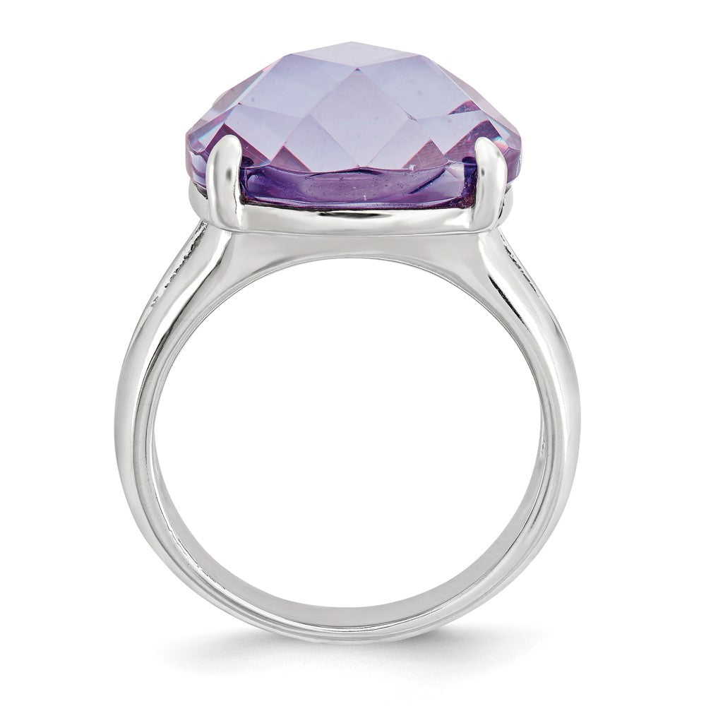 Sterling Silver Lavender CZ Checkerboard-cut Cushion Ring