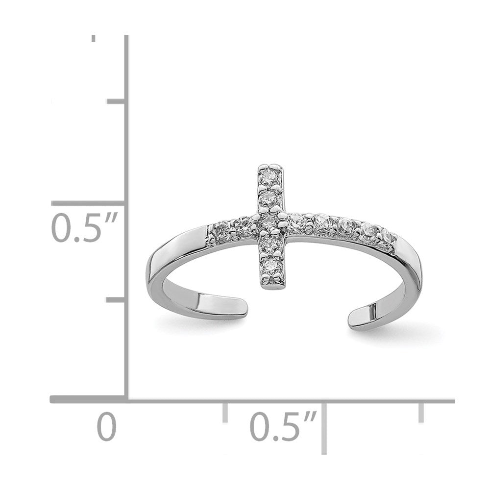 Sterling Silver Rhodium-plated CZ Cross Toe Ring