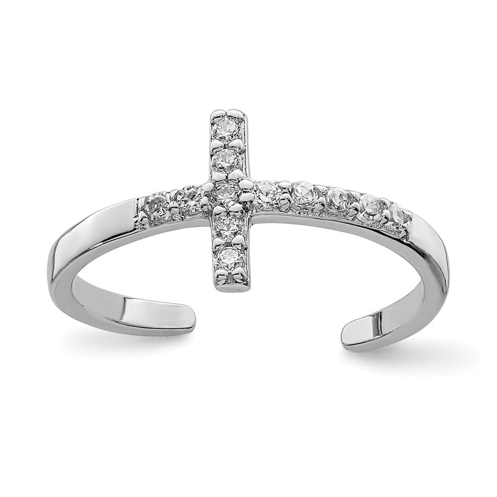 Sterling Silver Rhodium-plated CZ Cross Toe Ring