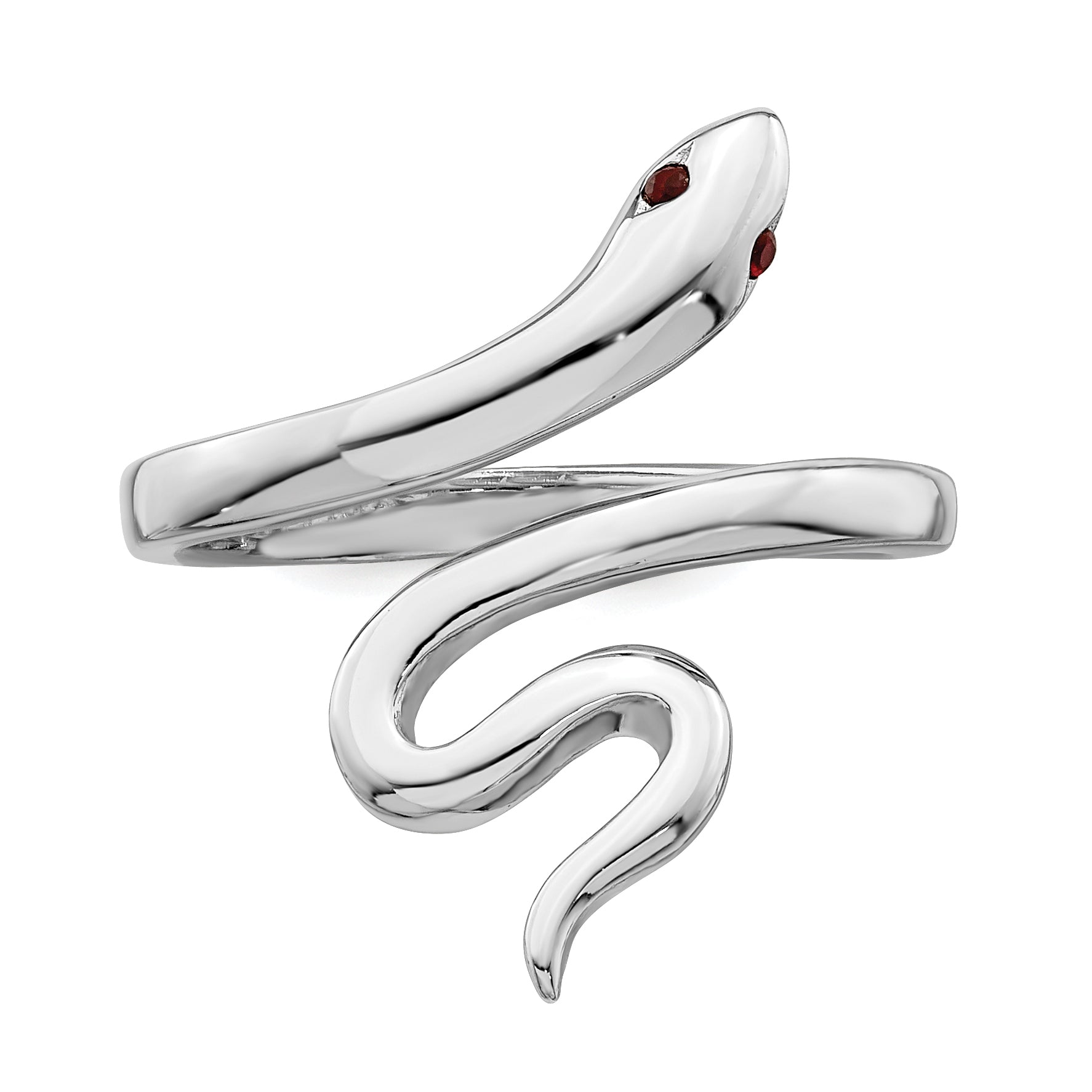 Sterling Silver Rhodium-plated Snake w/Synthetic Ruby Toe Ring