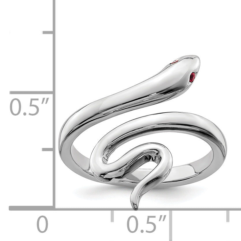 Sterling Silver Rhodium-plated Snake w/Synthetic Ruby Toe Ring