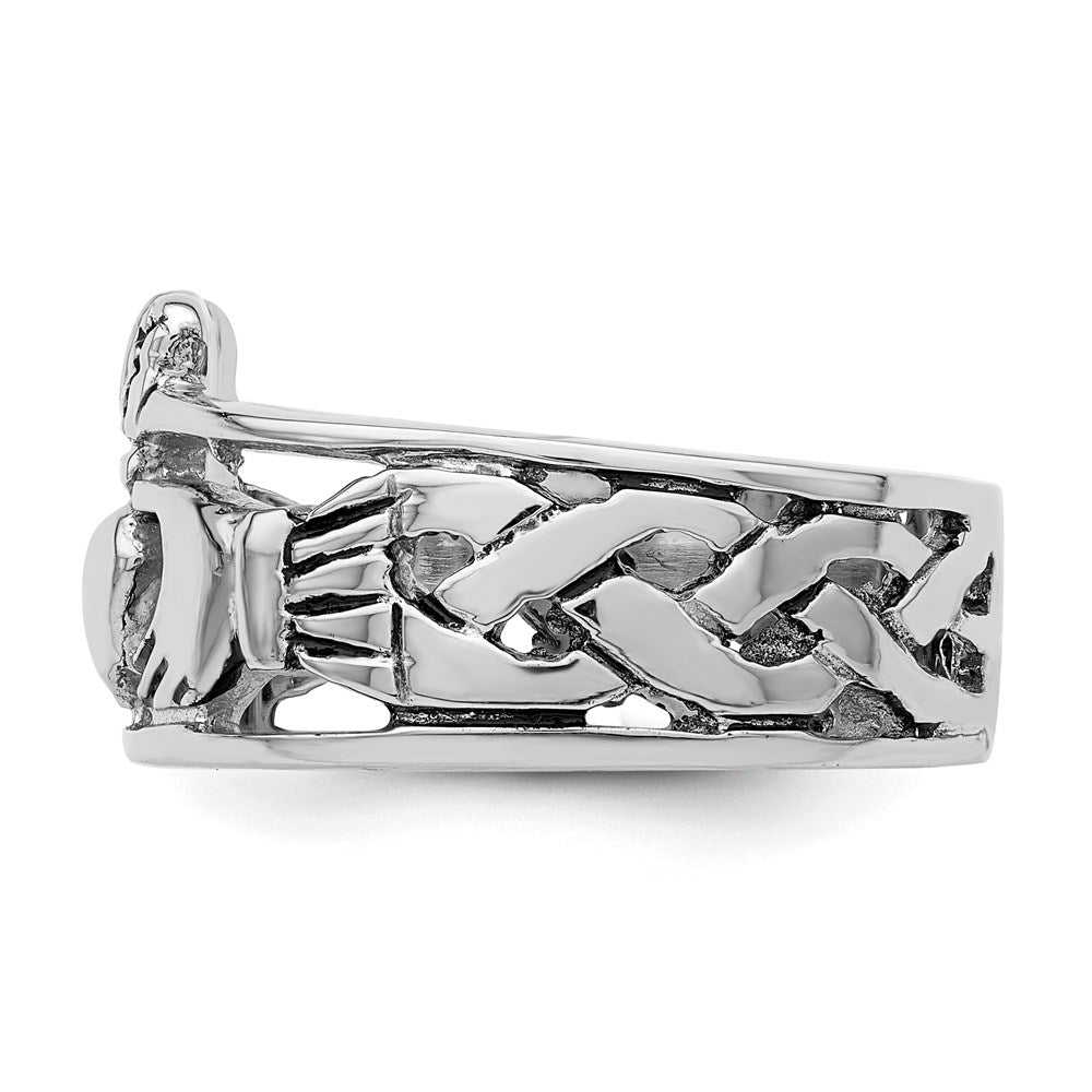 Sterling Silver Rhodium-plated and Antiqued Claddagh Ring