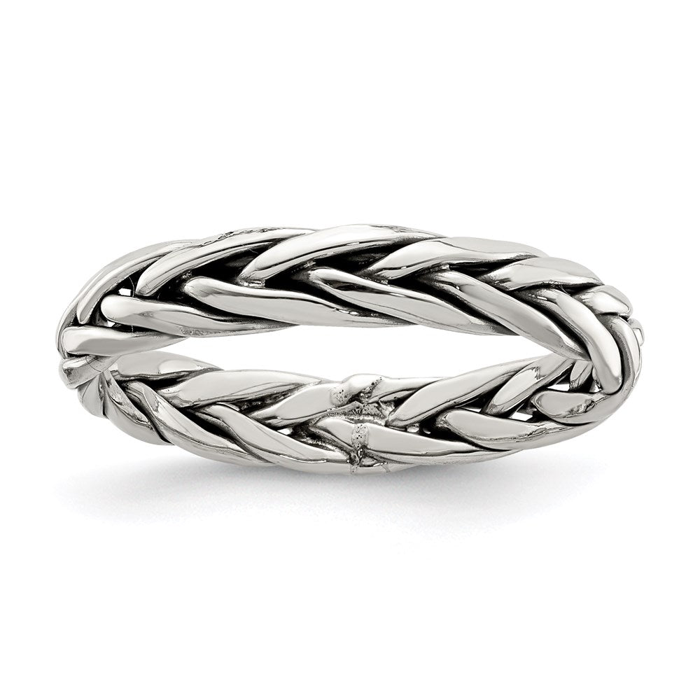 Sterling Silver Polished Antiqued Weaved 3.25mm Women's Ring