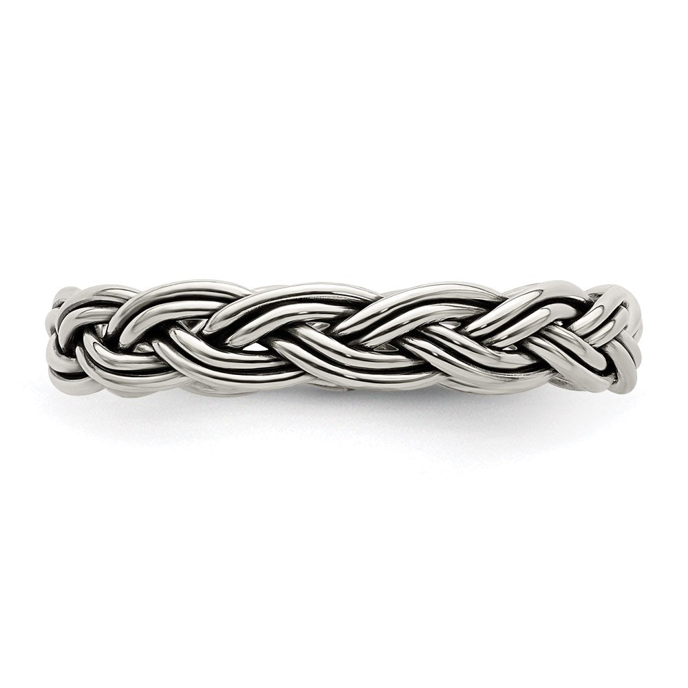 Sterling Silver Antiqued Weave 3.5mm Women's Ring