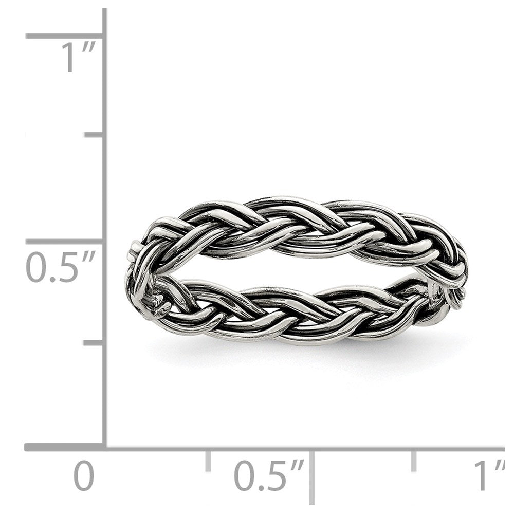 Sterling Silver Antiqued Weave 3.5mm Women's Ring