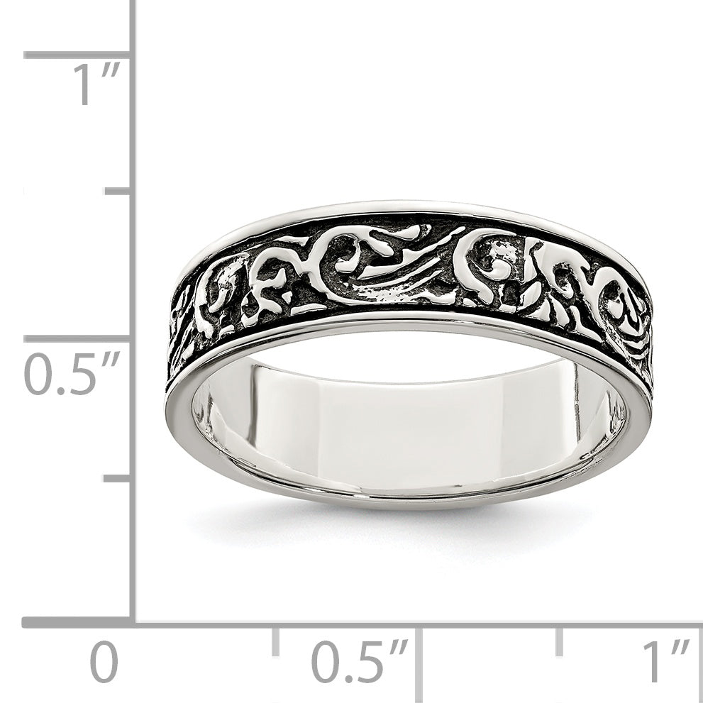 Sterling Silver Polished and Antiqued Filigree Women's Ring