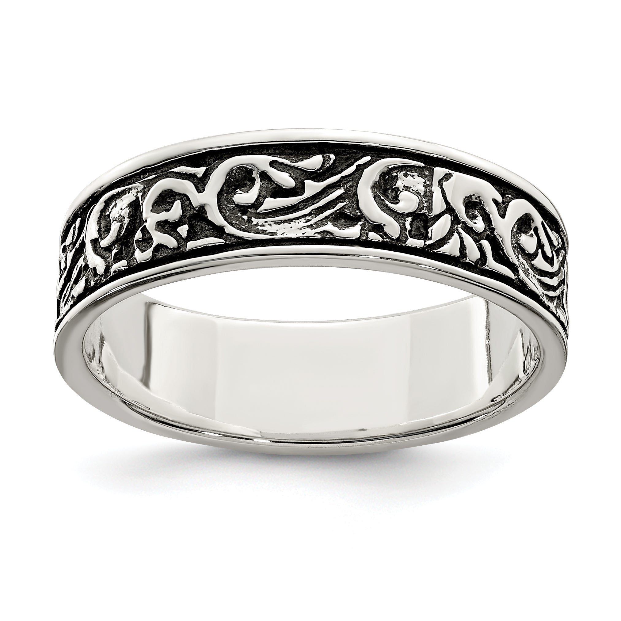 Sterling Silver Polished and Antiqued Filigree Women's Ring