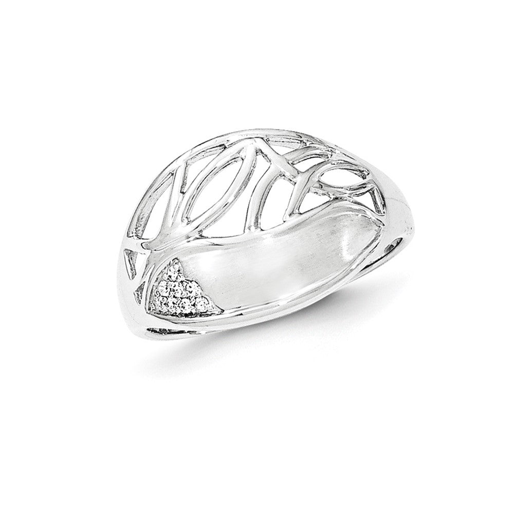 Sterling Silver Polished & Satin CZ Pattern Ring