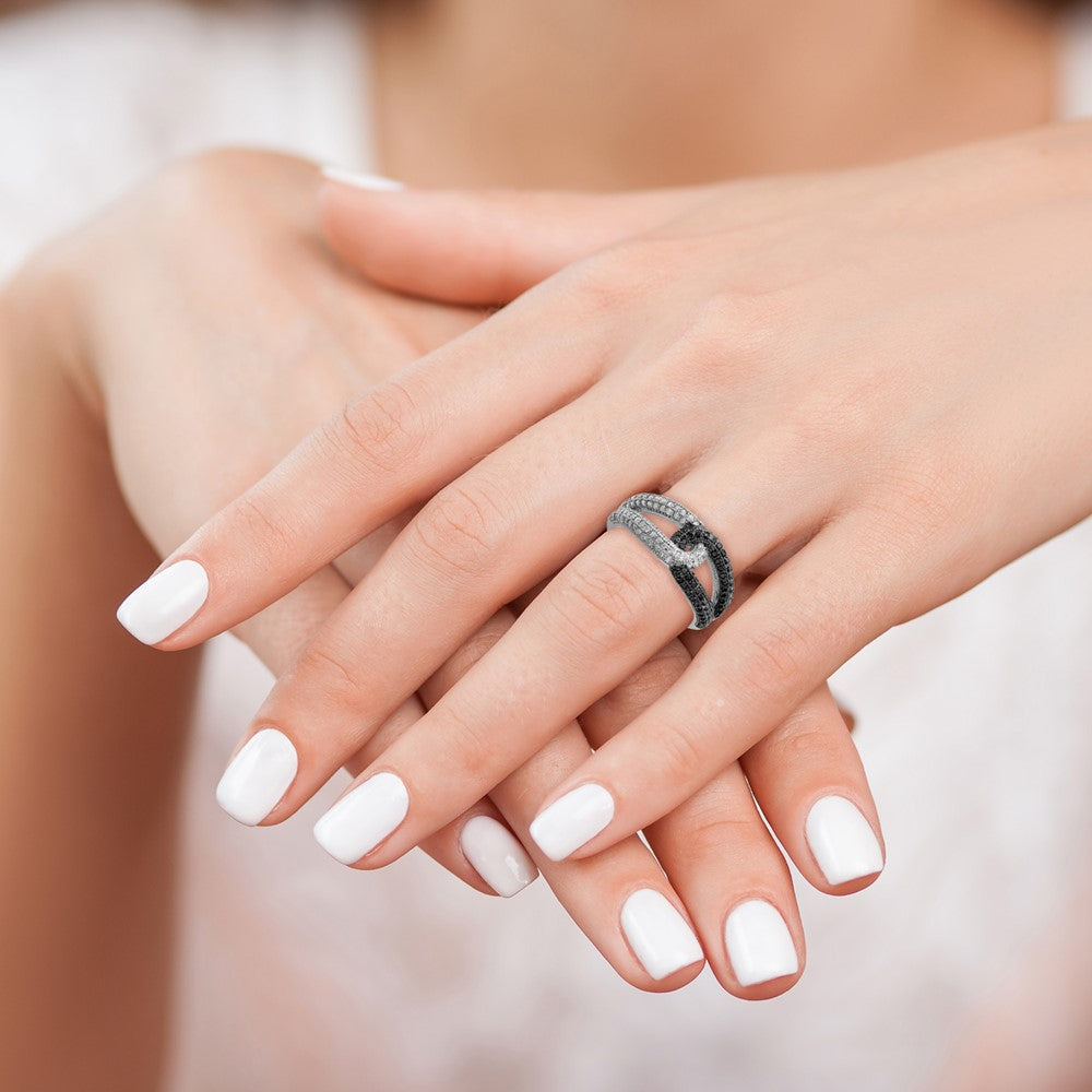 Sterling Silver Rhodium-plated Black & White CZ Ring