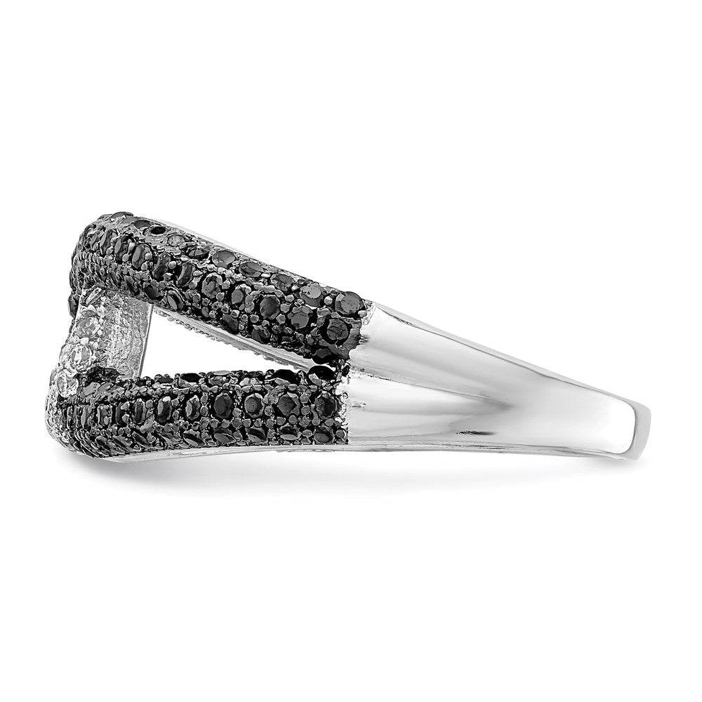 Sterling Silver Rhodium-plated Black & White CZ Ring