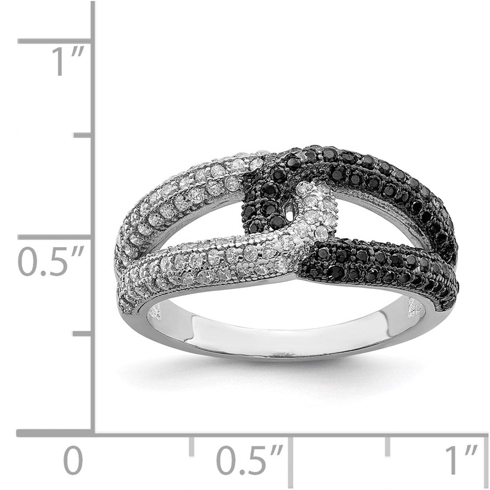 Sterling Silver Rhodium-plated Black & White CZ Ring