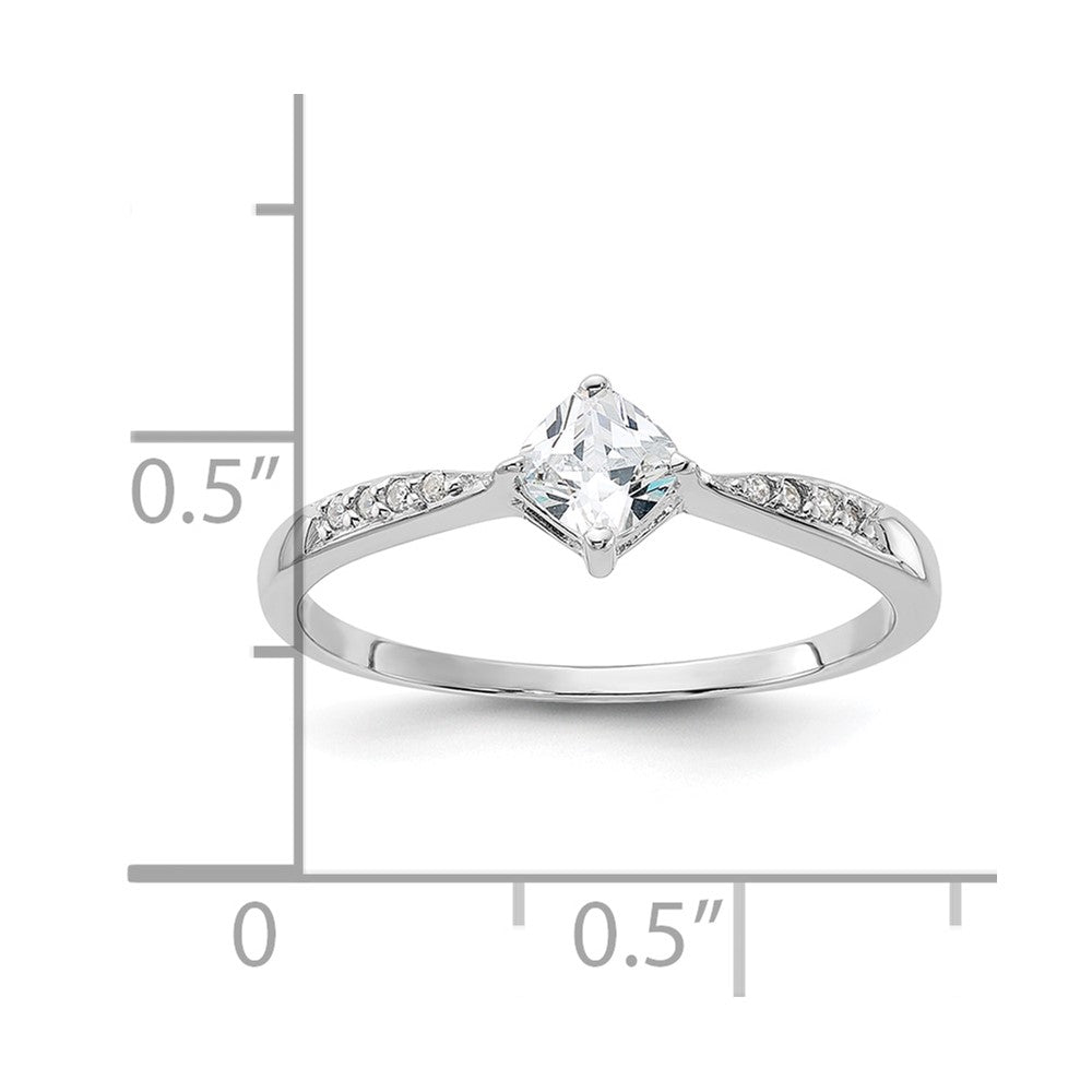 Sterling Silver Rhodium-plated Polished & Square Shaped CZ Ring