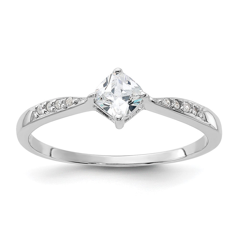 Sterling Silver Rhodium-plated Polished & Square Shaped CZ Ring