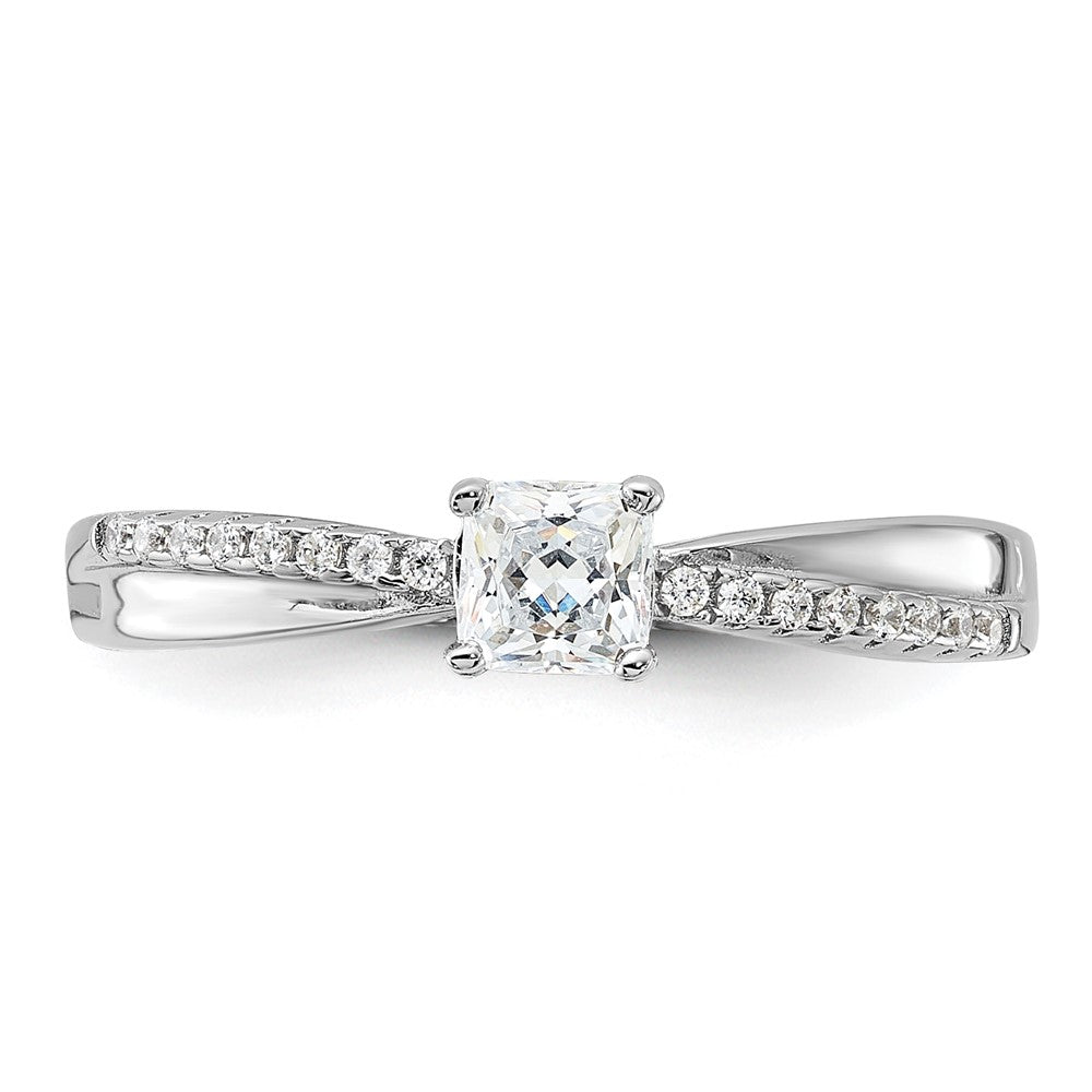 Sterling Silver Rhodium-plated Polished & CZ Ring