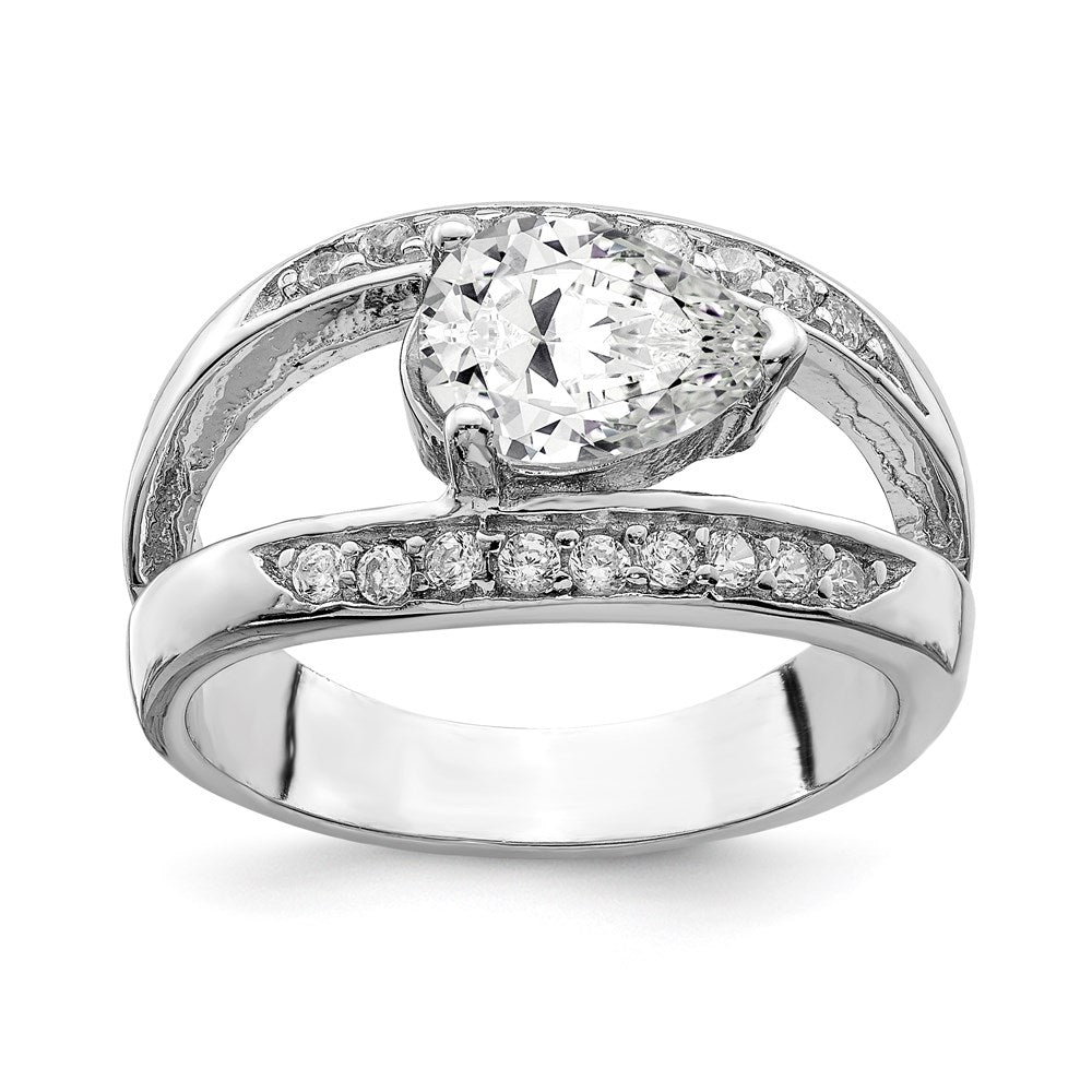 Sterling Silver Polished Rhodium Plating Pear Shape CZ Ring