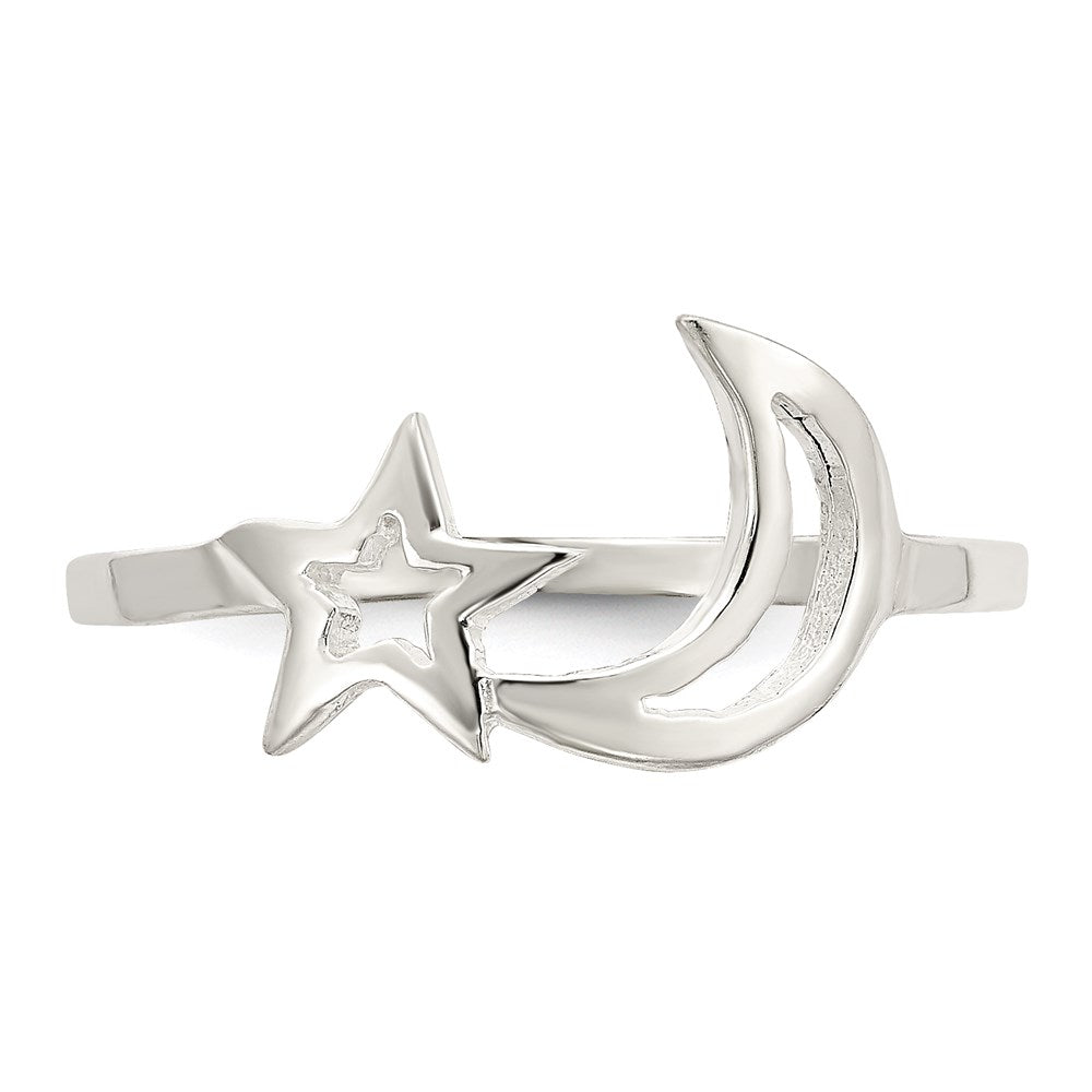 Sterling Silver Polished Star & Moon Ring