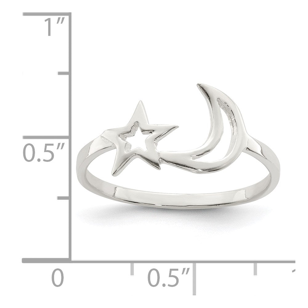 Sterling Silver Polished Star & Moon Ring