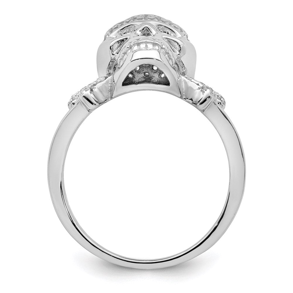 Sterling Silver Rhodium-plated and CZ Skull Ring