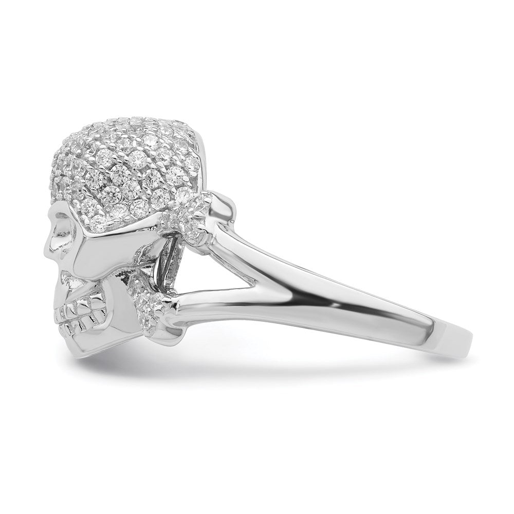 Sterling Silver Rhodium-plated and CZ Skull Ring