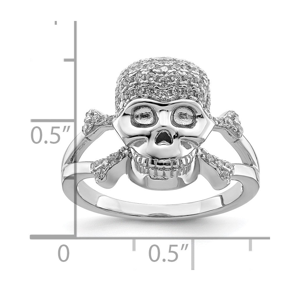 Sterling Silver Rhodium-plated and CZ Skull Ring