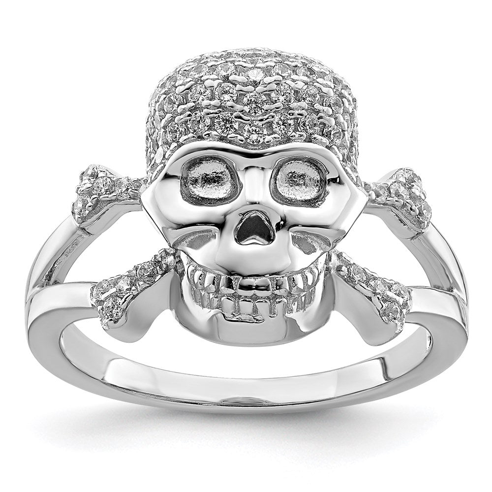 Sterling Silver Rhodium-plated and CZ Skull Ring