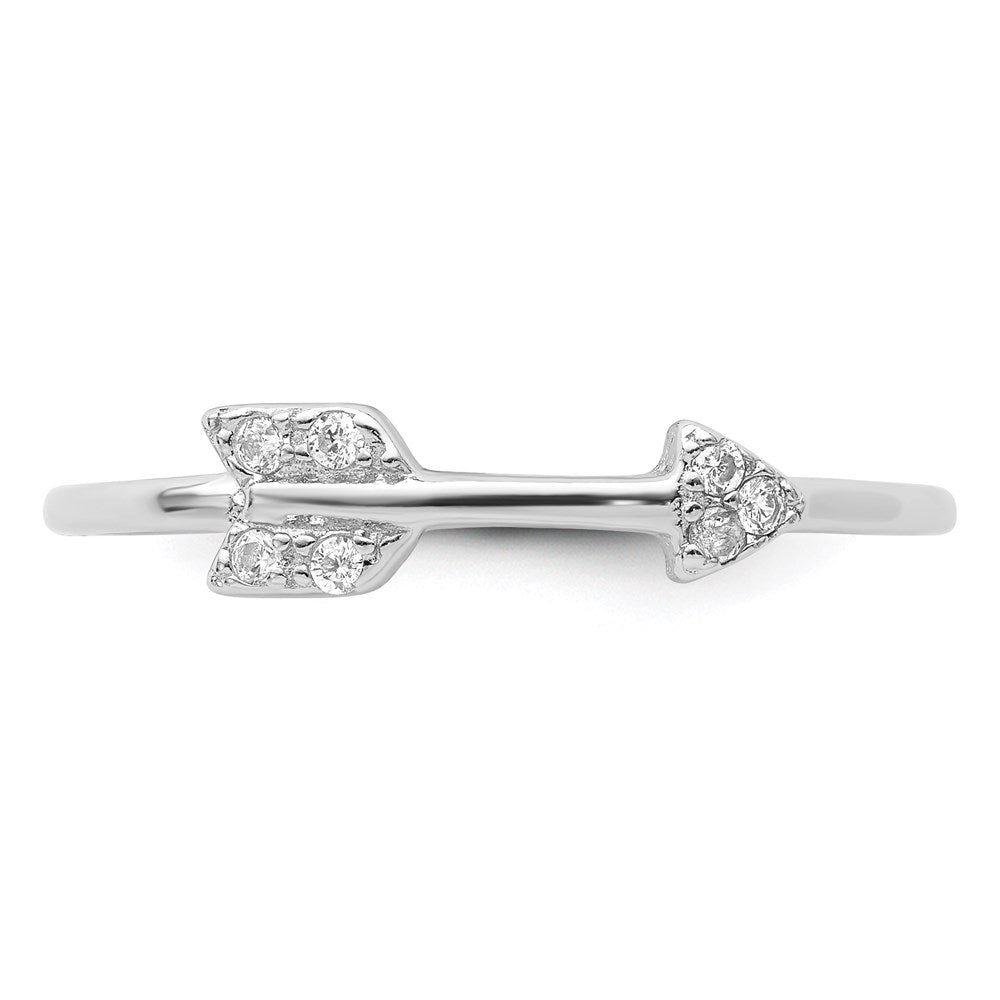 Sterling Silver Rhodium-plated Polished CZ Arrow Ring