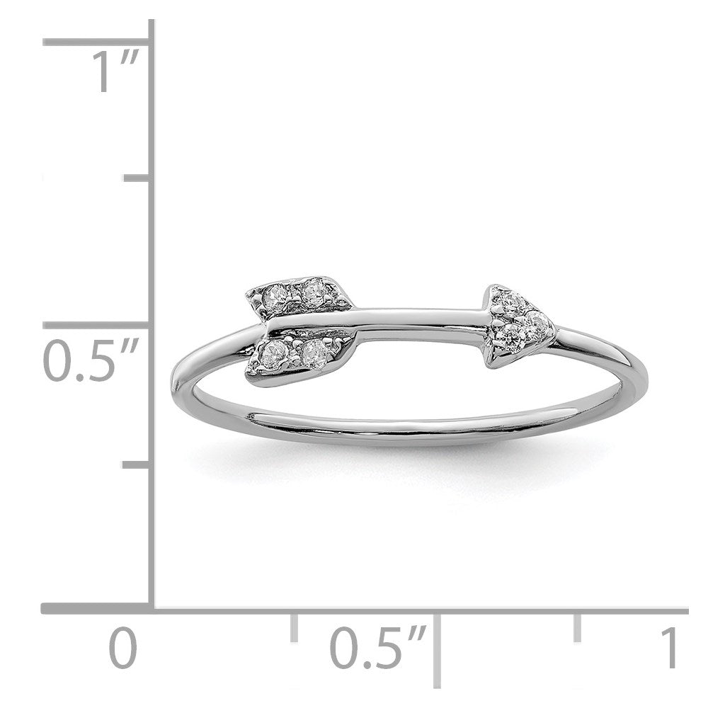 Sterling Silver Rhodium-plated Polished CZ Arrow Ring