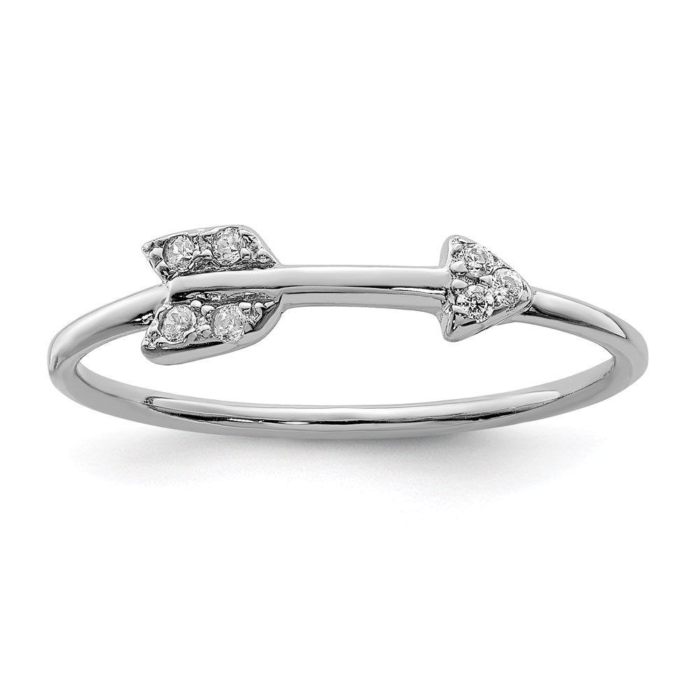 Sterling Silver Rhodium-plated Polished CZ Arrow Ring