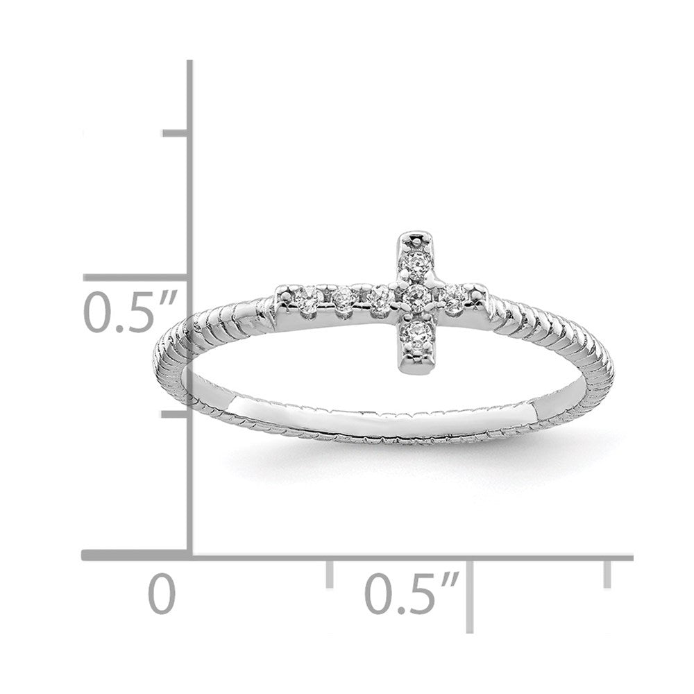 Sterling Silver Rhodium-plated Polished & Textured CZ Cross Ring