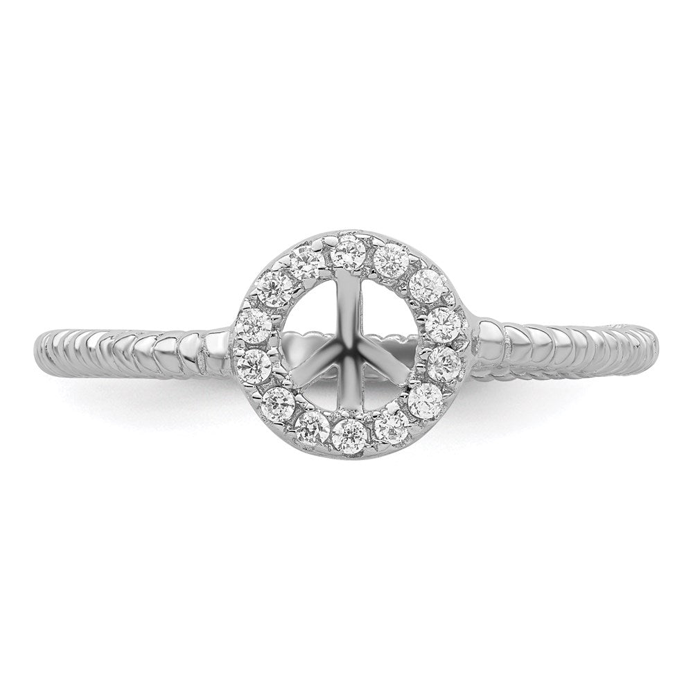 Sterling Silver Rhodium-plated Polished & Textured CZ Peace Ring