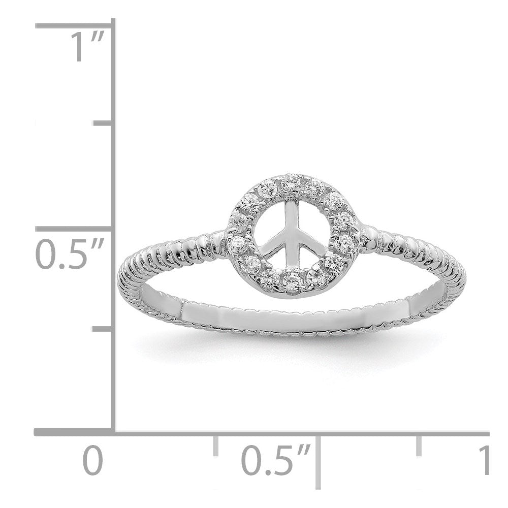 Sterling Silver Rhodium-plated Polished & Textured CZ Peace Ring