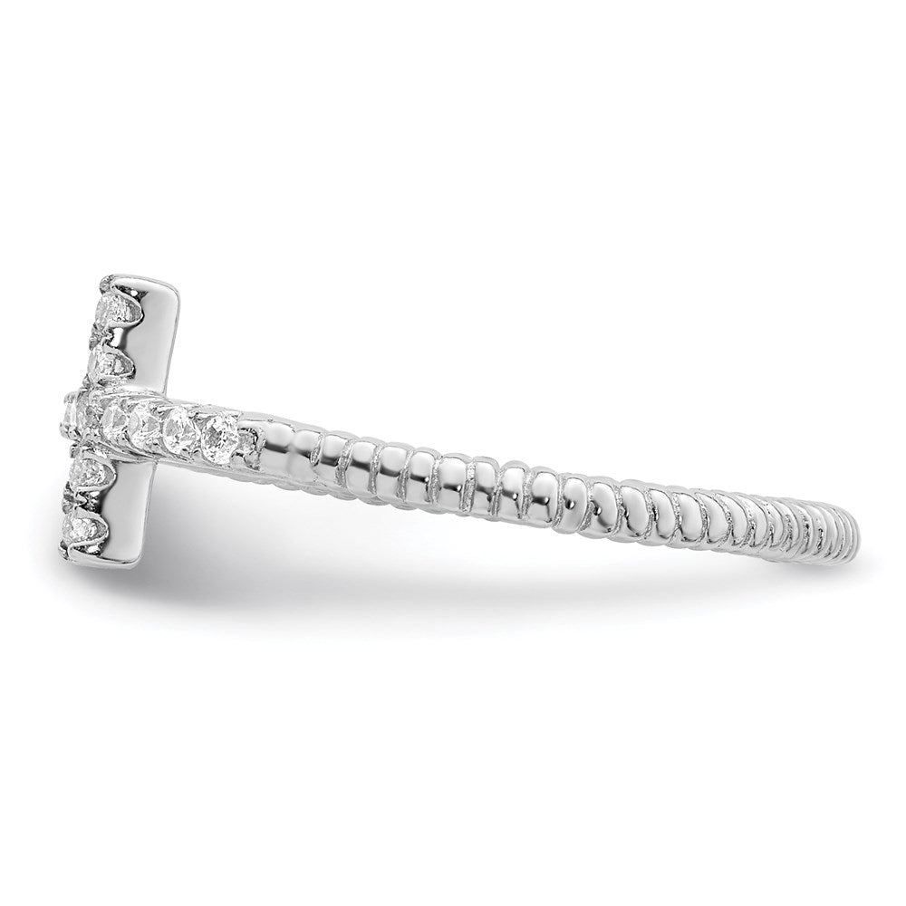 Sterling Silver Rhodium-plated Polished & Textured CZ Cross Ring