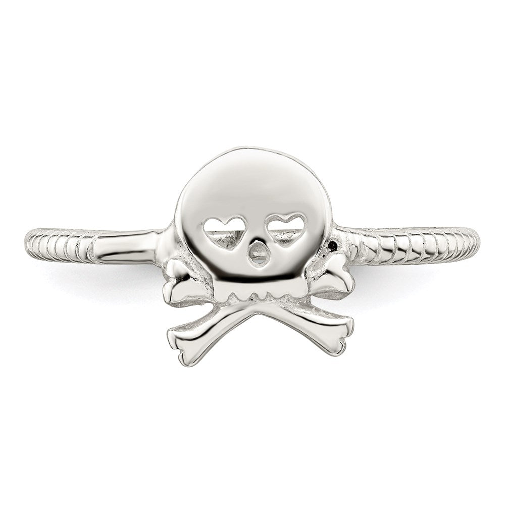 Sterling Silver Polished & Textured Skull & Crossbones Ring