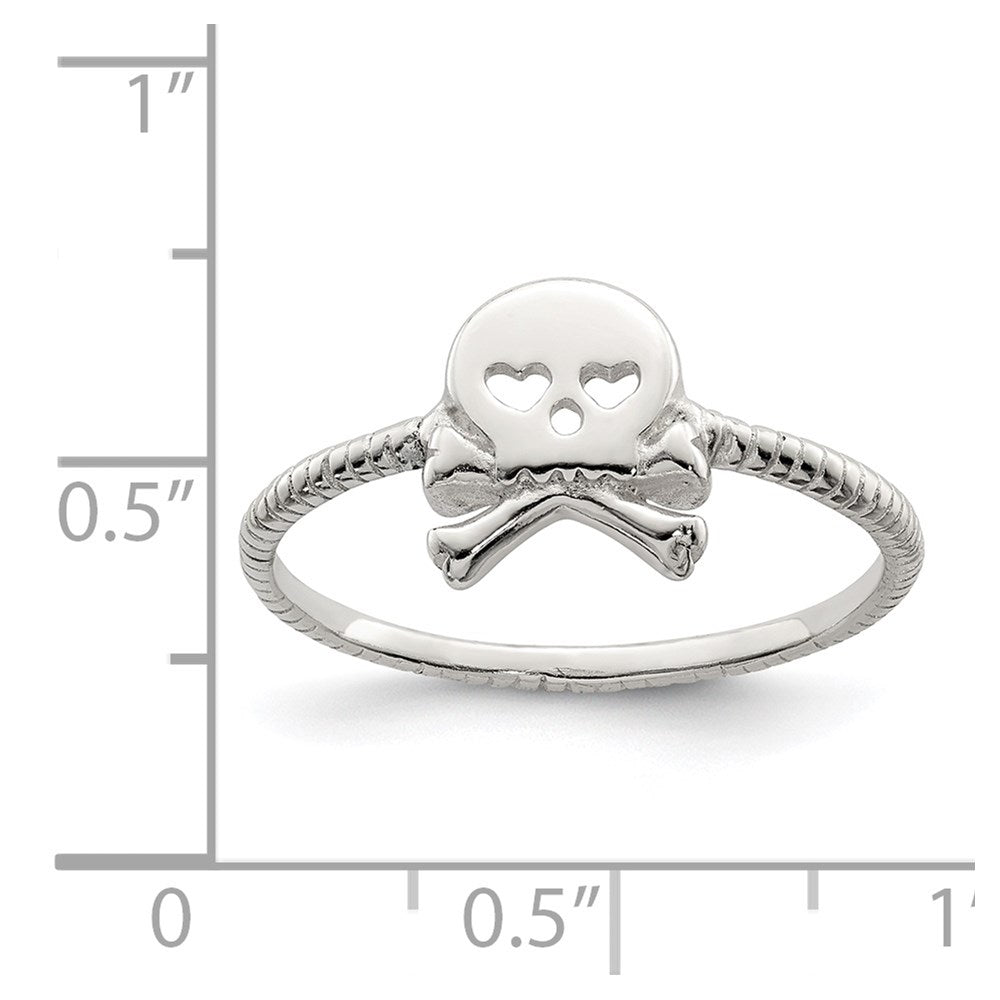 Sterling Silver Polished & Textured Skull & Crossbones Ring