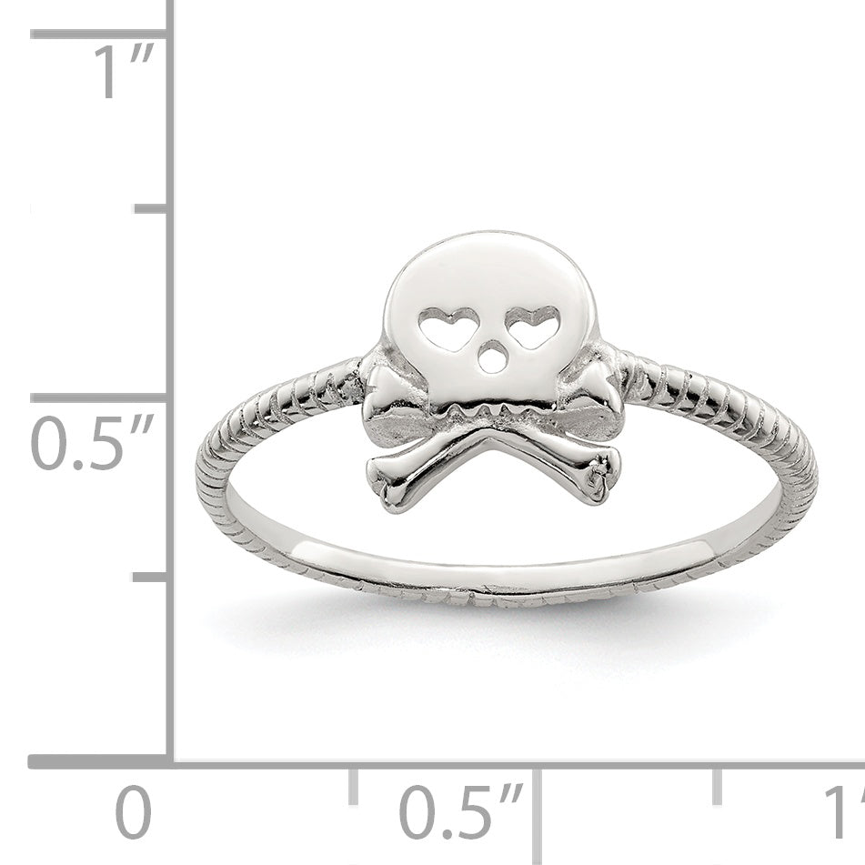 Sterling Silver Polished & Textured Skull & Crossbones Ring