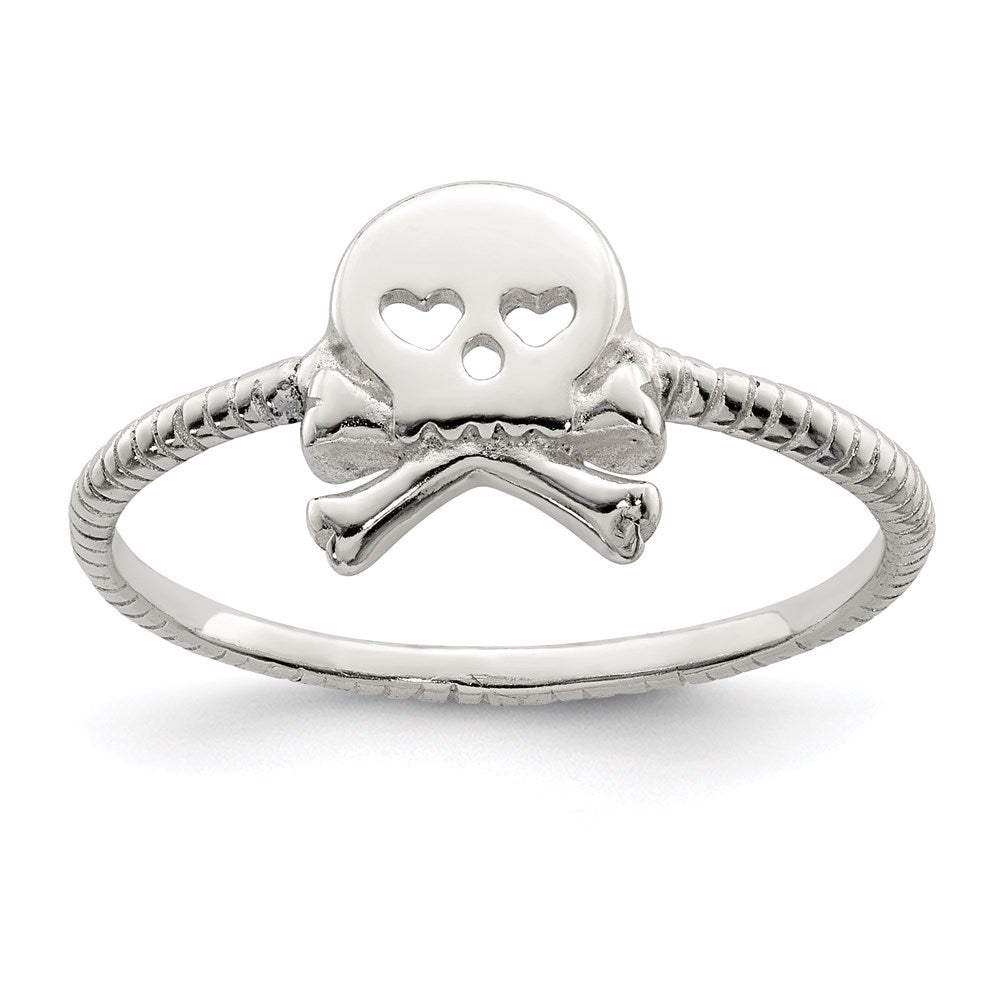 Sterling Silver Polished & Textured Skull & Crossbones Ring